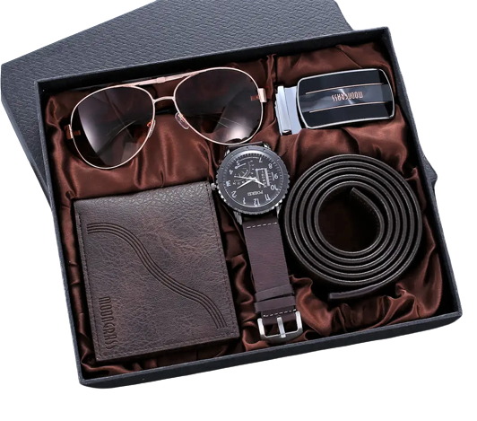 4pc Luxury Leather Gift set Watch, Glasses, Leather Belt n Wallet Set for Men's - Univercell