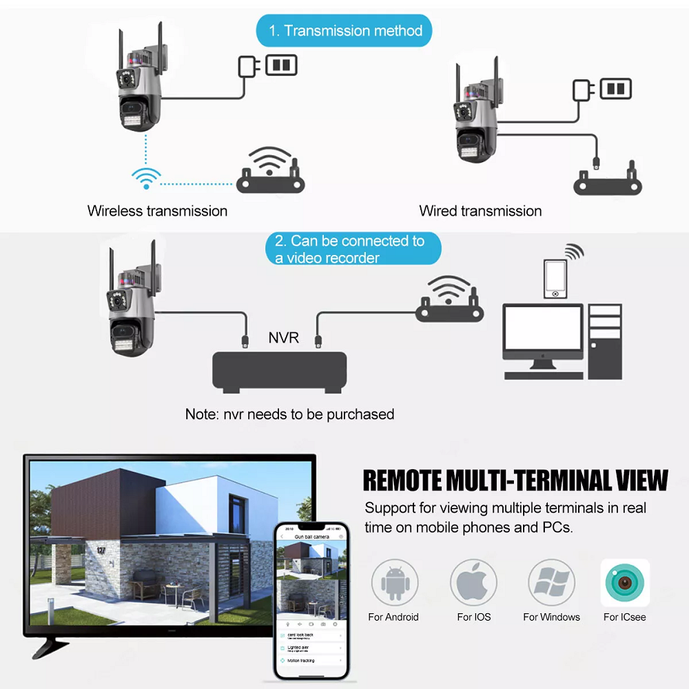 4K CCTV Camera 8MP WiFi Outdoor Dual Lens Wireless CCTV Home Security PTZ Camera