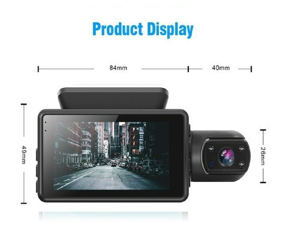 Front & Inside 3-inch Car DVR Dual Lens Dash Cam, Loop-Recording Car Camera - Univercell