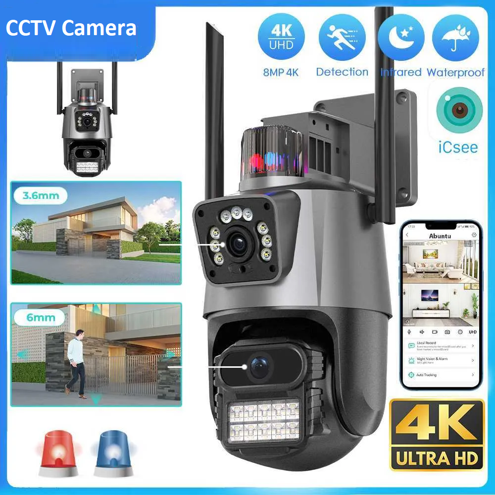 4K CCTV Camera 8MP WiFi Outdoor Dual Lens Wireless CCTV Home Security PTZ Camera