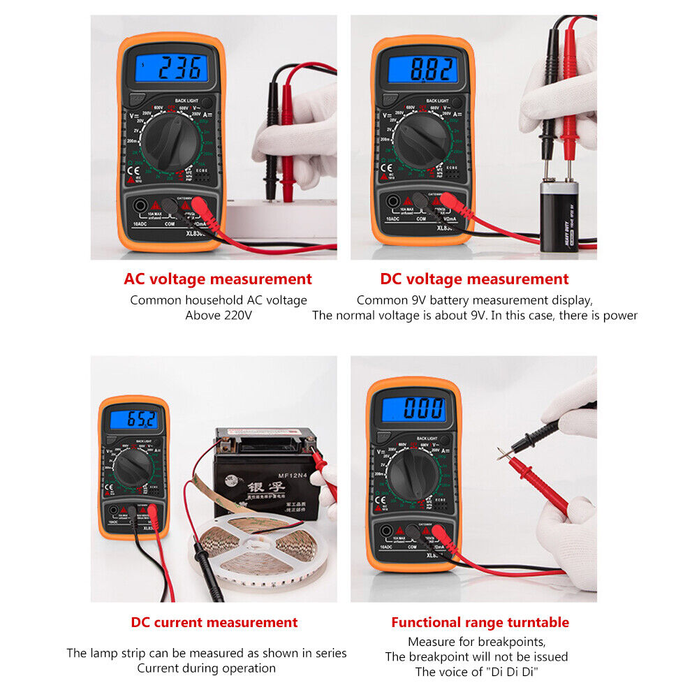 XL830L Multifunction Digital, LCD, Handheld Multimeter AC/DC Tester - Univercell