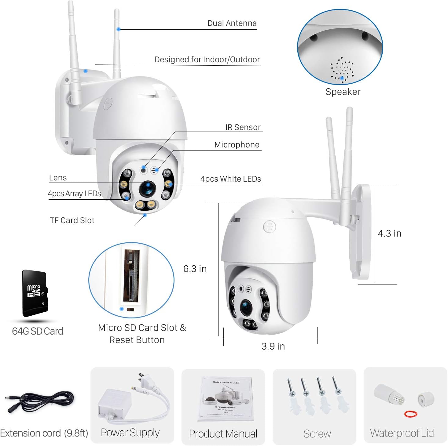 Outdoor Waterproof Security Camera, Wireless PTZ Rotation Day/Night Vision Camera - Univercell