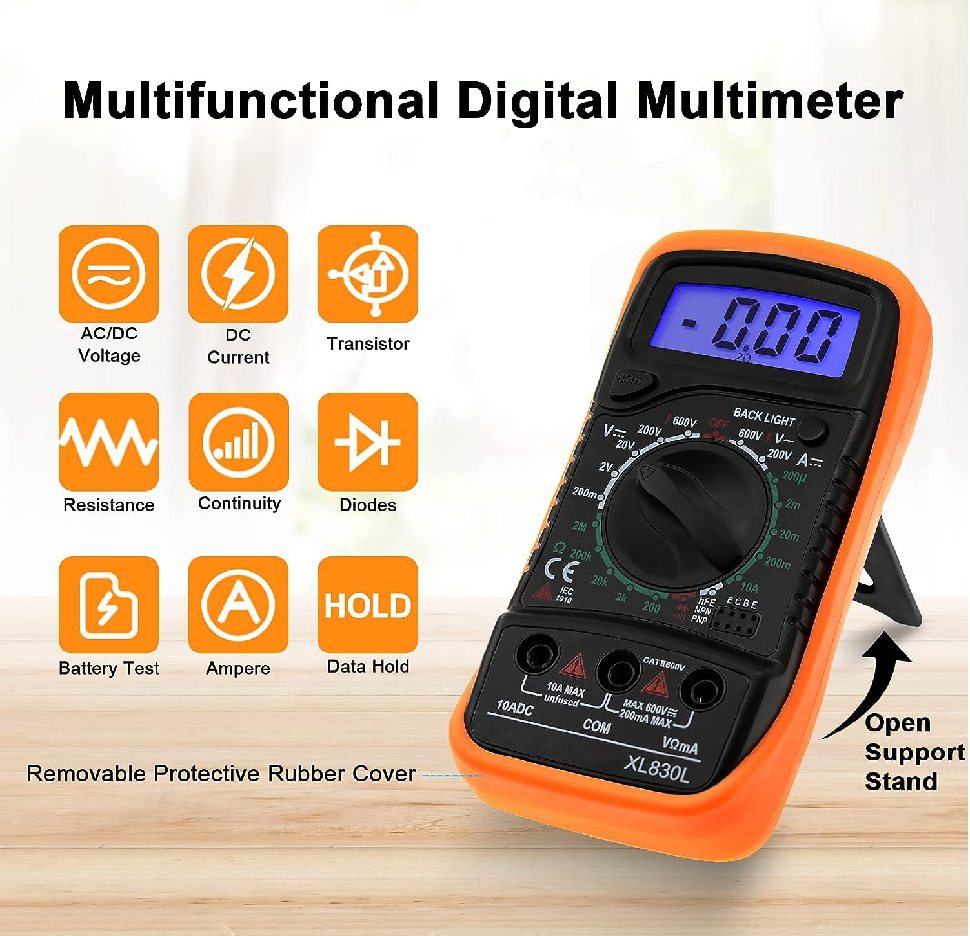 XL830L Multifunction Digital, LCD, Handheld Multimeter AC/DC Tester - Univercell