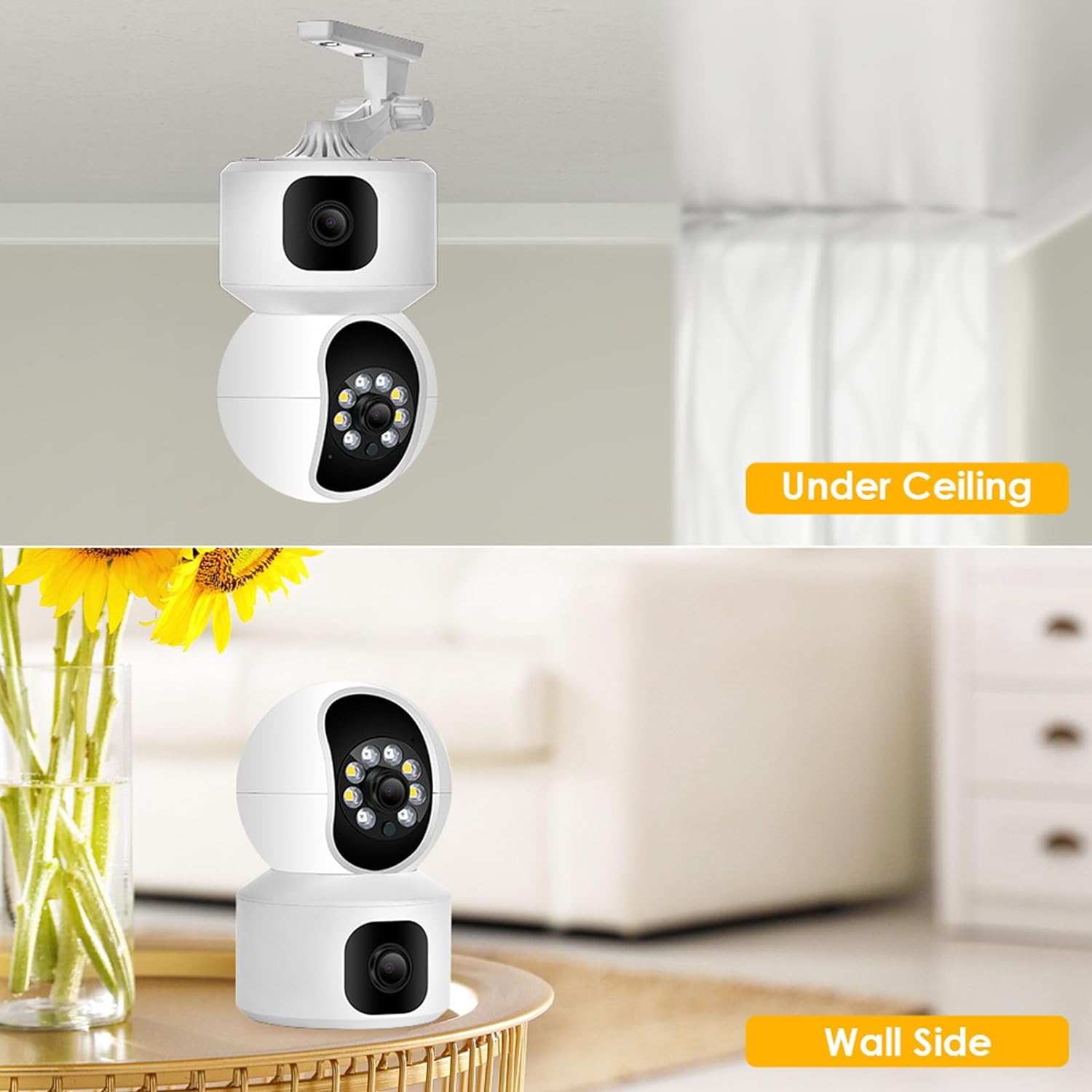 Dual-Lens Indoor Camera, Expanded View Angle, Phone Alerts Home Security Camera - Univercell