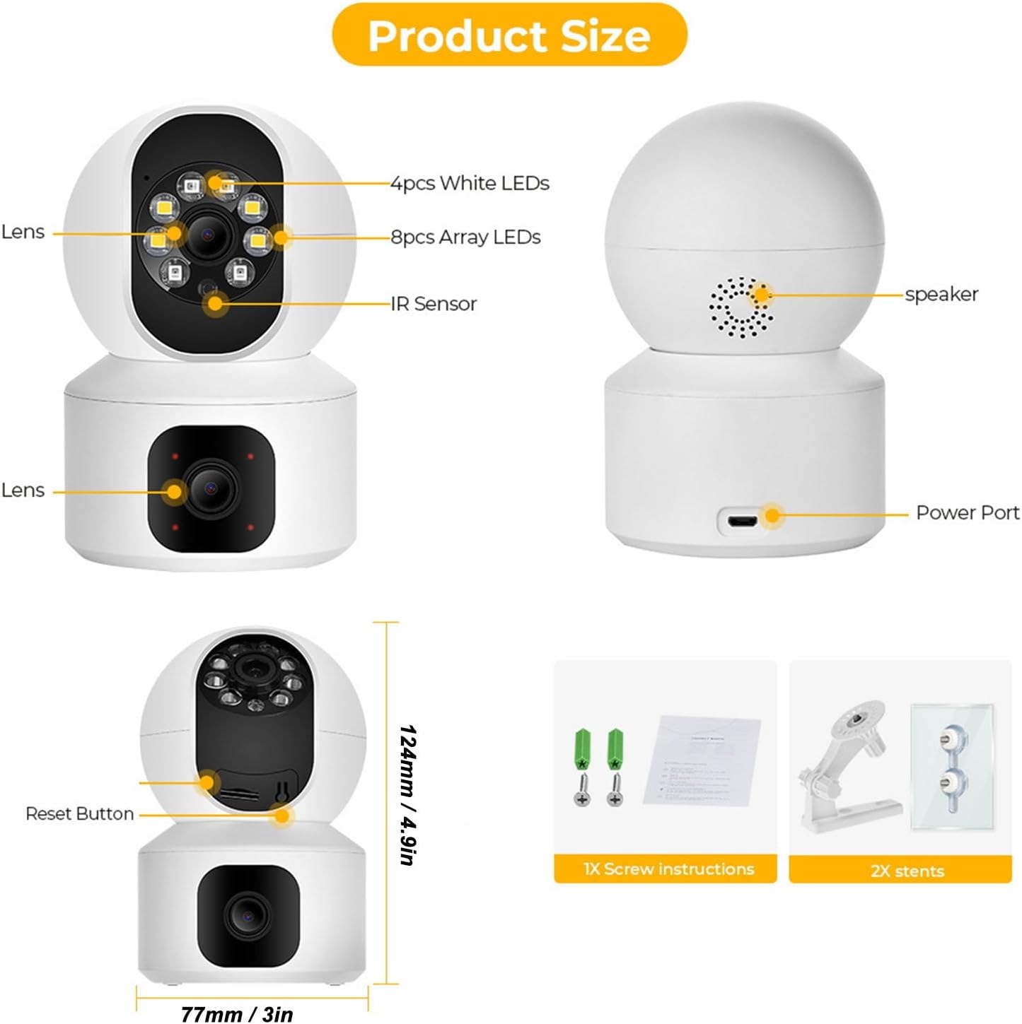 Dual-Lens Indoor Camera, Expanded View Angle, Phone Alerts Home Security Camera - Univercell