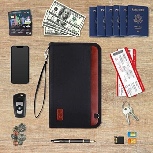 Passport RFID Wallet Documents Organizer Zipper Case With Wristlet Strap - Univercell