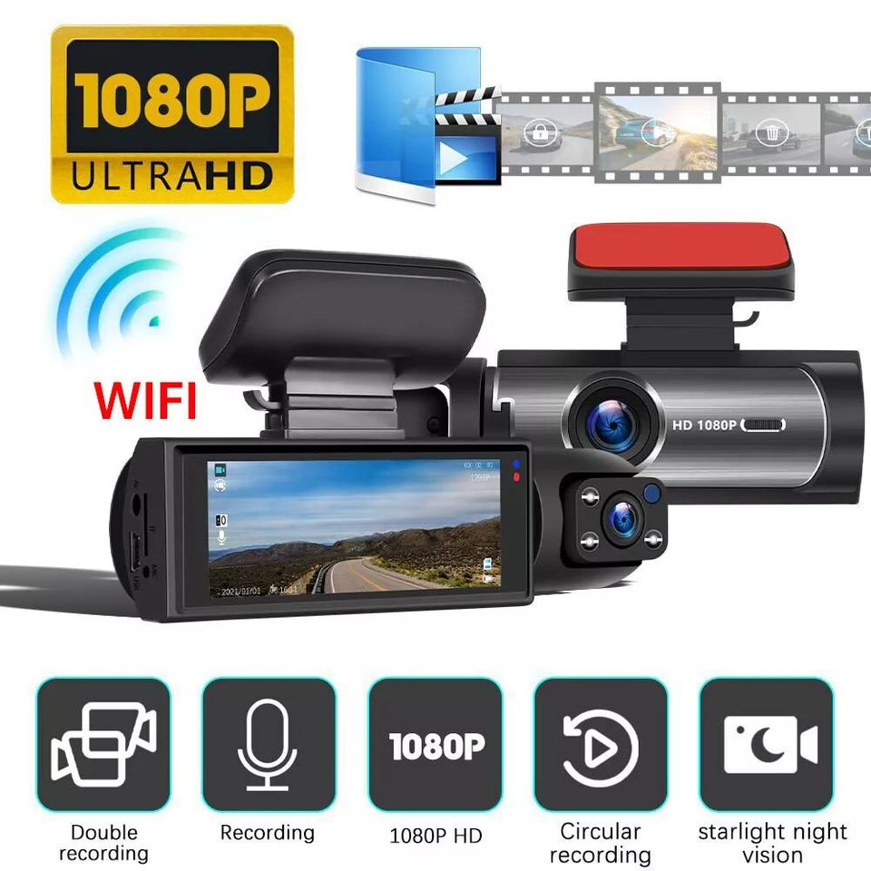 3-Inch Dual Lens HD Front & Inside G-Sensor Car DVR Wifi Dash Camera