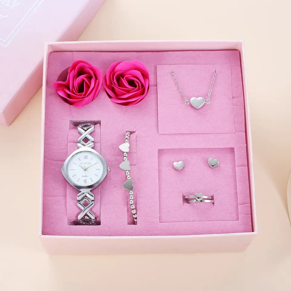 2023 Hot Selling Exquisite 5-in-1 Gift Set Watch, Neckless, Bracelet, Ring n Earing for Women's - Univercell