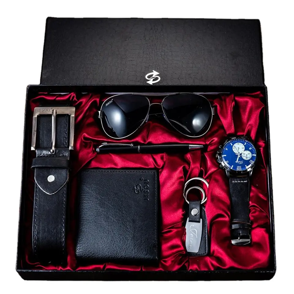 6-in-1 Leather Accessories Watch, Wallet, Sunglass, Keychain, Belt n Pen For Mens - Univercell