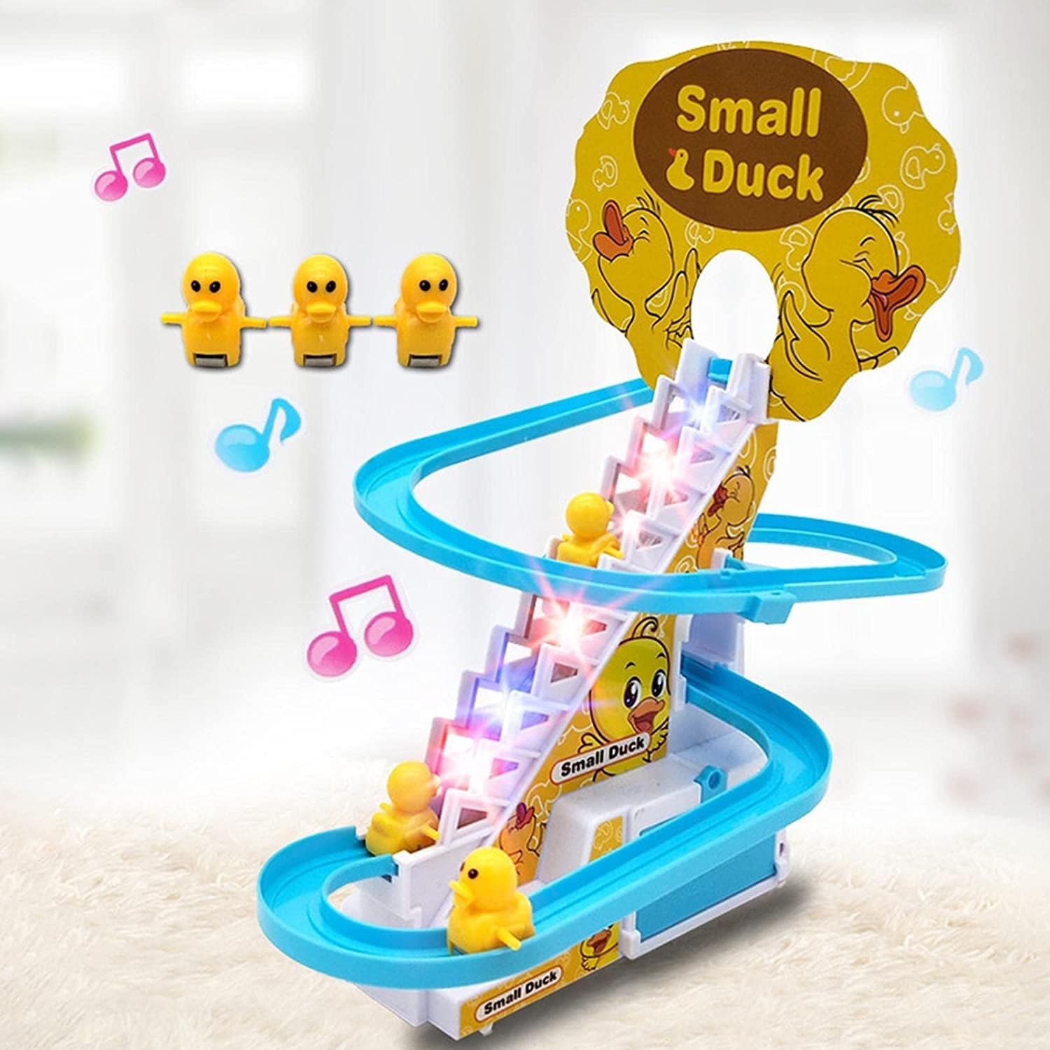 3 Duck Slide Toy Set, Funny Automatic Stair-Climbing Race Track with Lights n Music - Univercell