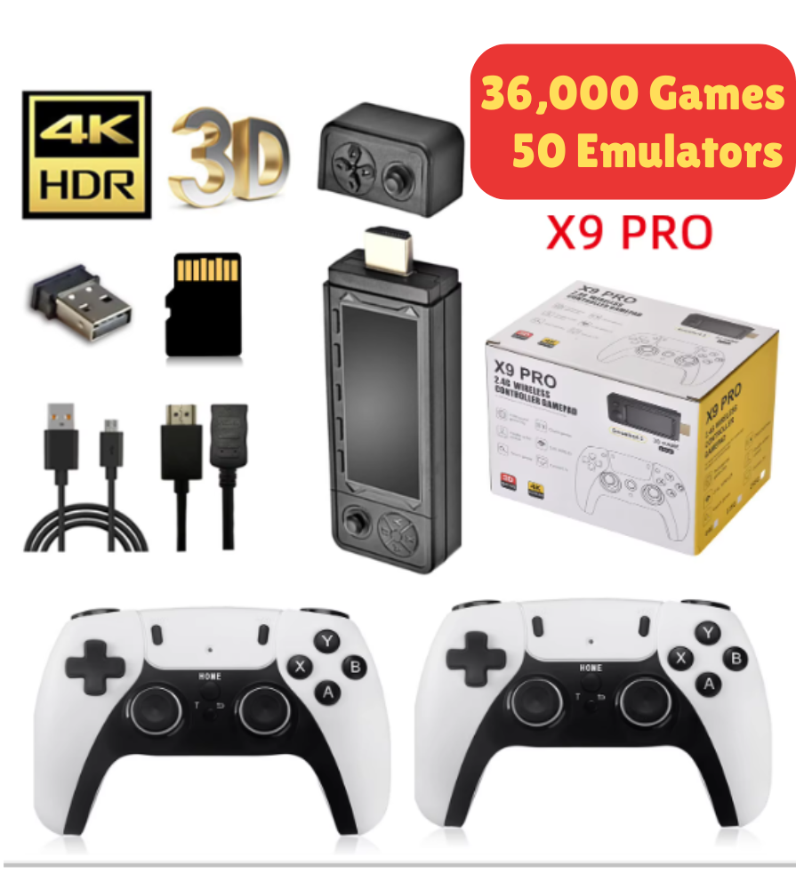 4K HDMI X9 PRO Retro Game Console 36,000 Cassic Games 64Gb Dual Wireless Controller Game Stick