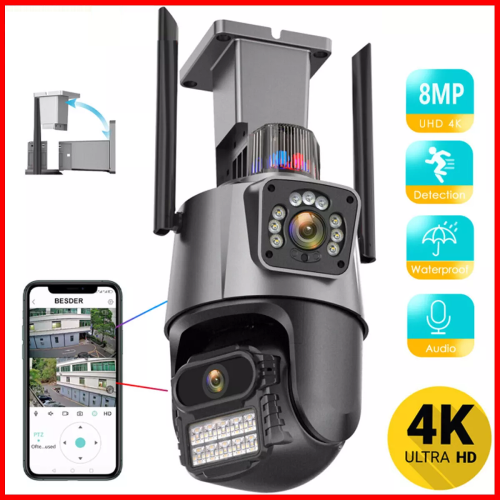 4K CCTV Camera 8MP WiFi Outdoor Dual Lens Wireless CCTV Home Security PTZ Camera