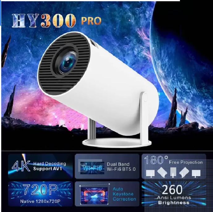 HY300 PRO PROJECTOR HD Android 11 WiFi6/BT5.0 180° Rotate Projector Wireless Portable Projector