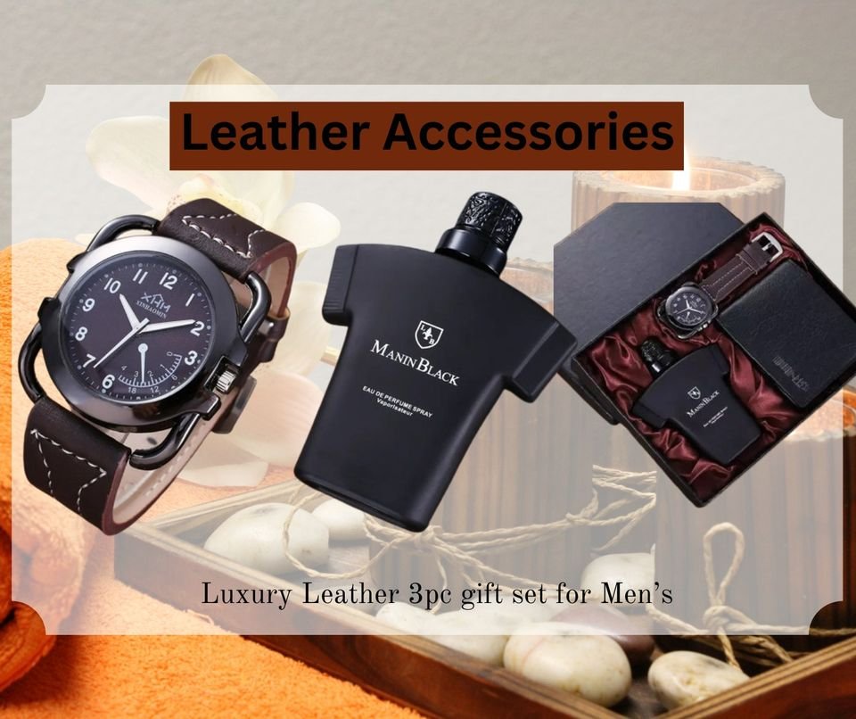 Gift ideas 3PC Gift set Leather wallet, Watch n Perfume for Men's