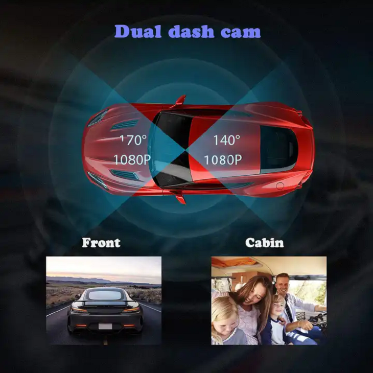 Front & Inside Dual Lens Dash Cam HD, Loop-Recording Car DVR Recorder Camera - Univercell