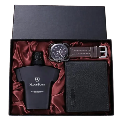 100+ Christmas Gift ideas 3-in-1 Gift set Leather wallet, Watch n Perfume for Men's - Univercell