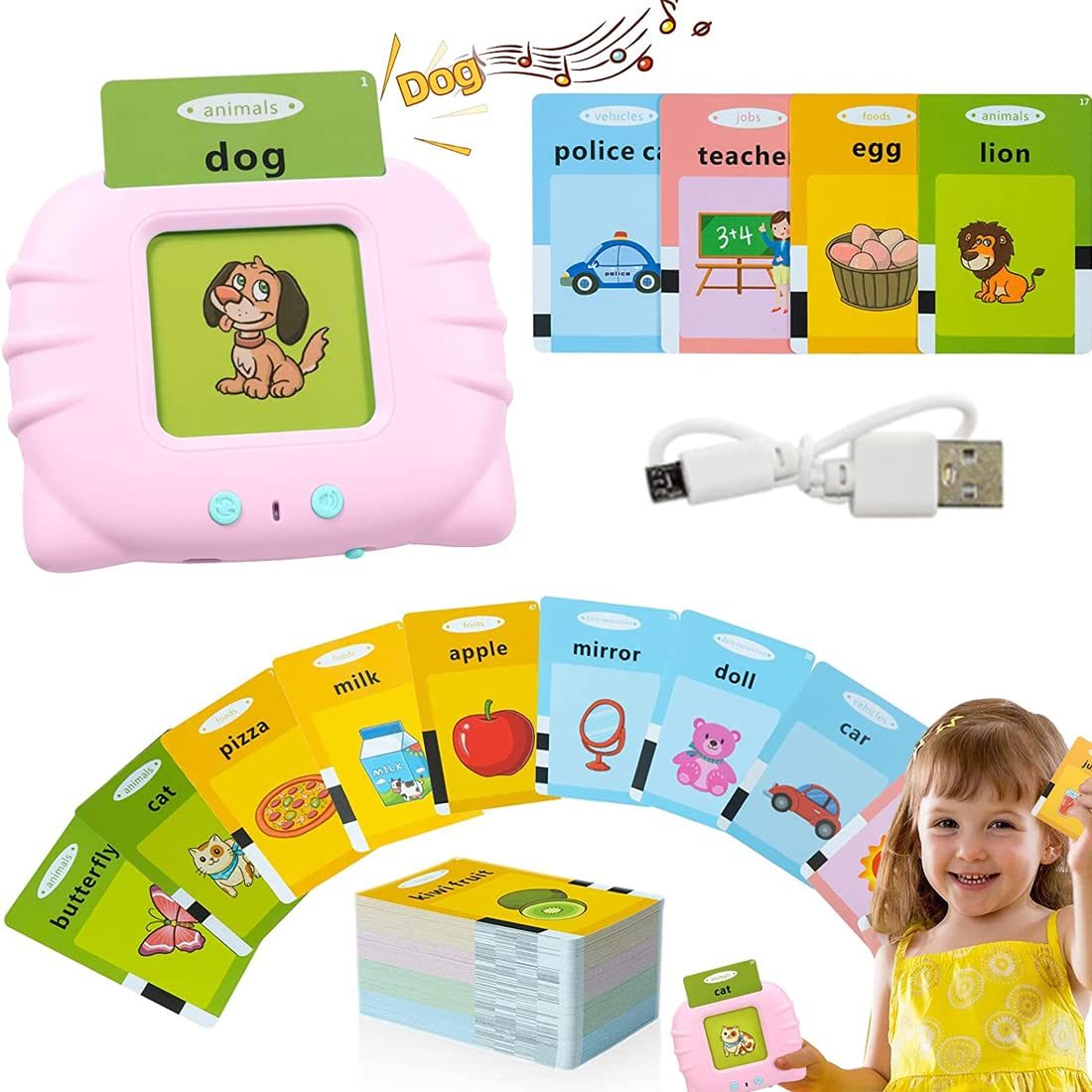 112 and 224 Cards Early Educational English Word Talking Flash Cards For Kids - Univercell