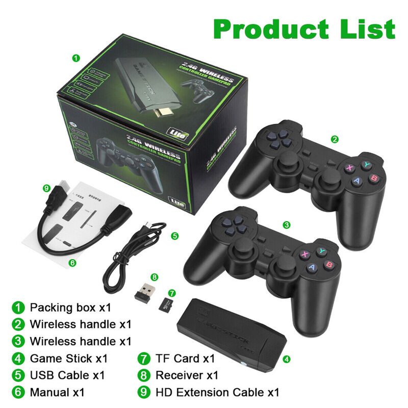 Retro Game Console with Dual Wireless Controllers Plug & Play Video Game Stick Built in 10000+ - Univercell