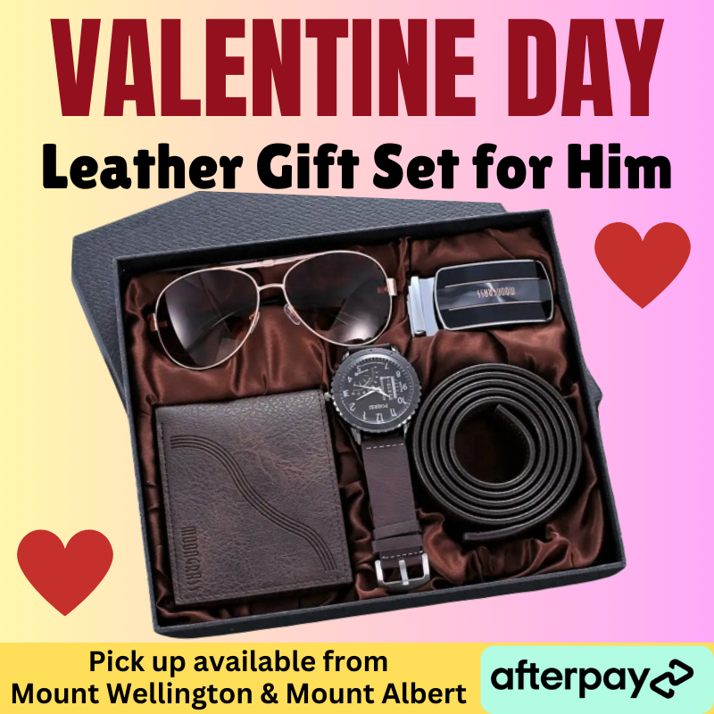 Valentines Day Gift Premium Leather 4PC Gift set Watch, Glasses, Leather Belt n Wallet Set for Men's