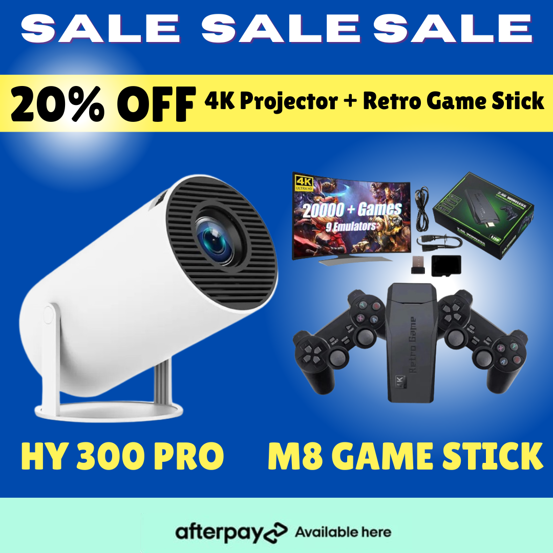 HY300 PRO Smart Ultra Projector Android 11 + M8 Pro Retro Game Stick