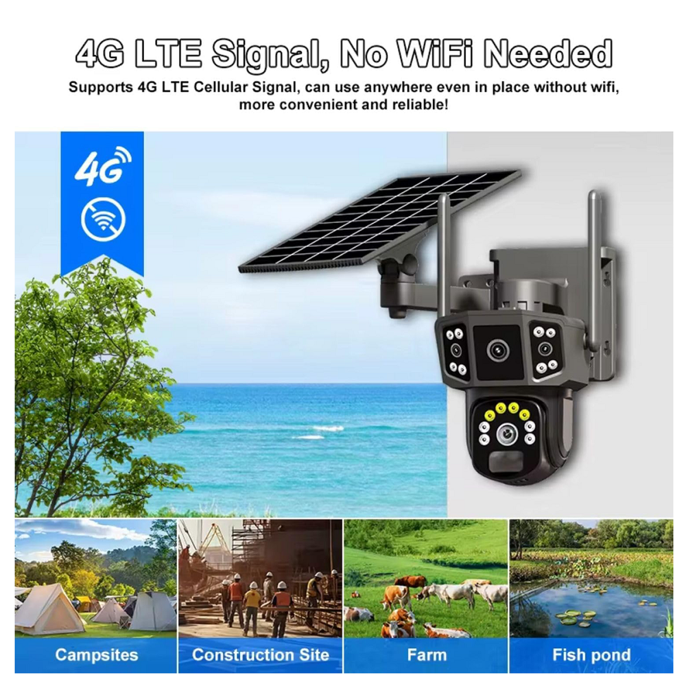 Wireless 4G Dual Lens Solar CCTV Camera