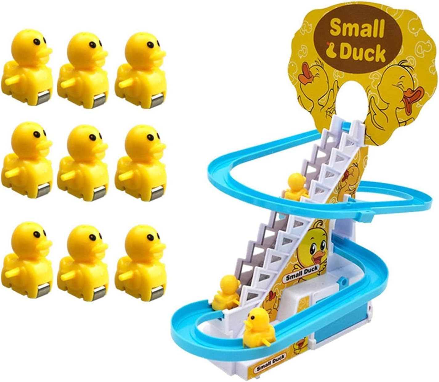 3 Duck Slide Toy Set, Funny Automatic Stair-Climbing Race Track with Lights n Music - Univercell