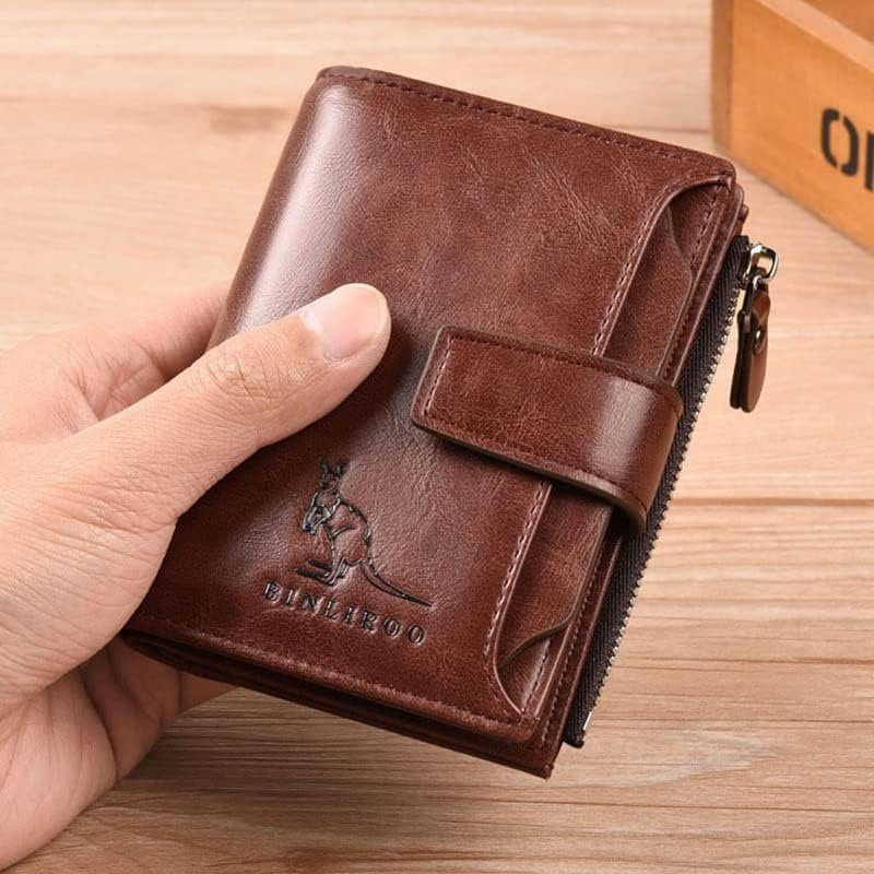 Men's Wallet Leather Credit Card Holder with ID Windows And Zipped Coins Pocket #2001 - Univercell