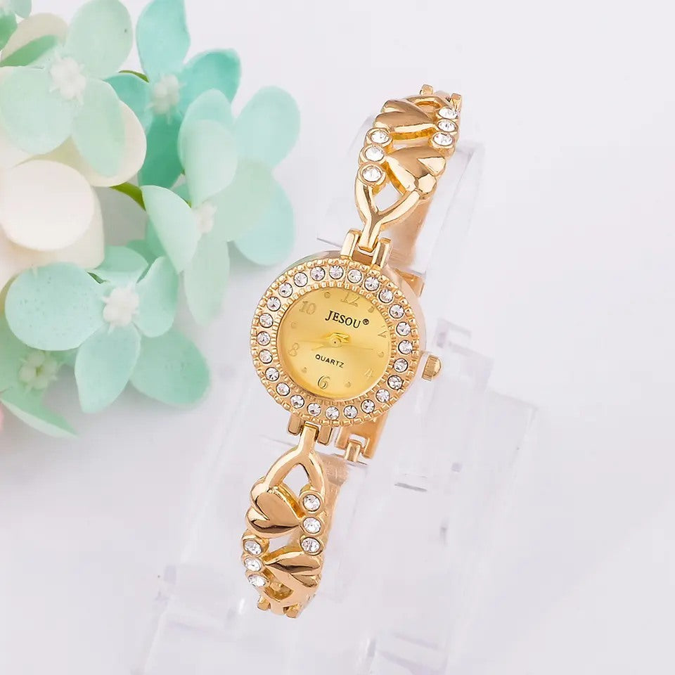 Women Bracelet Watch Set Gold Crystal Design Necklace Earrings ring Female Jewelry Set Quartz Watch Women’s Gifts For Valentine - Univercell