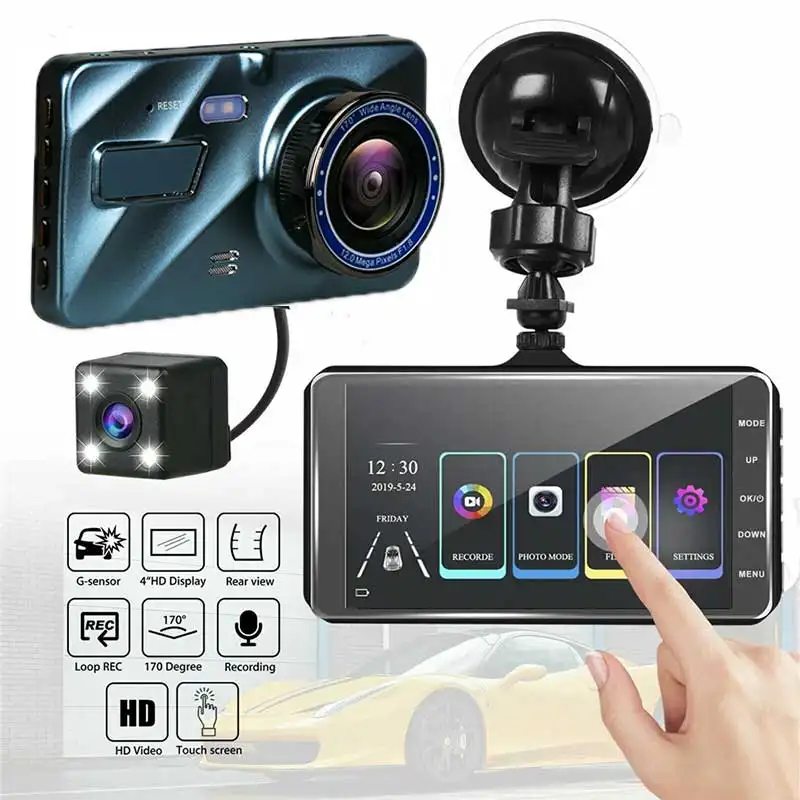 Touch Screen Dash Cam 4" 1080P Front/Rear Camera Dual Lens Car DVR Recorder - Univercell