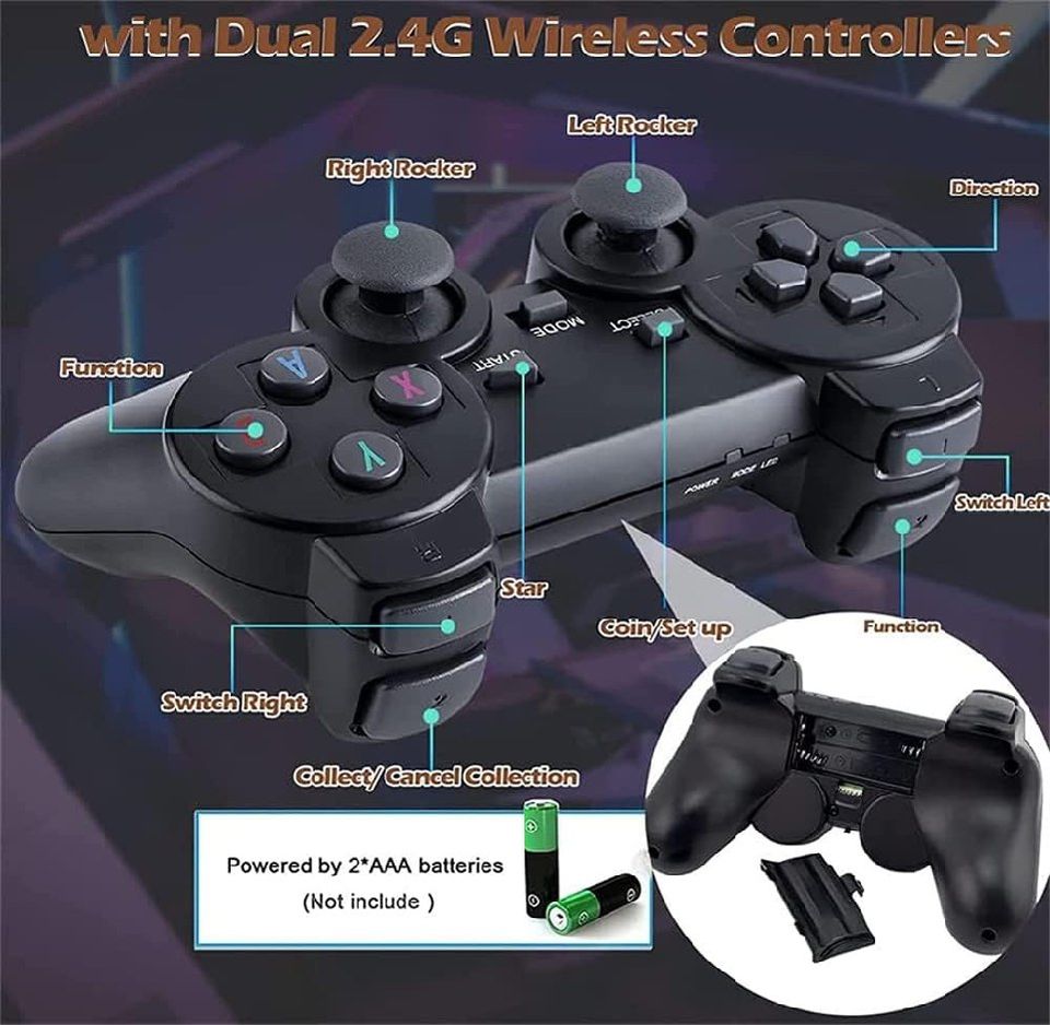 Retro Game Console with Dual Wireless Controllers Plug & Play Video Game Stick Built in 10000+ - Univercell