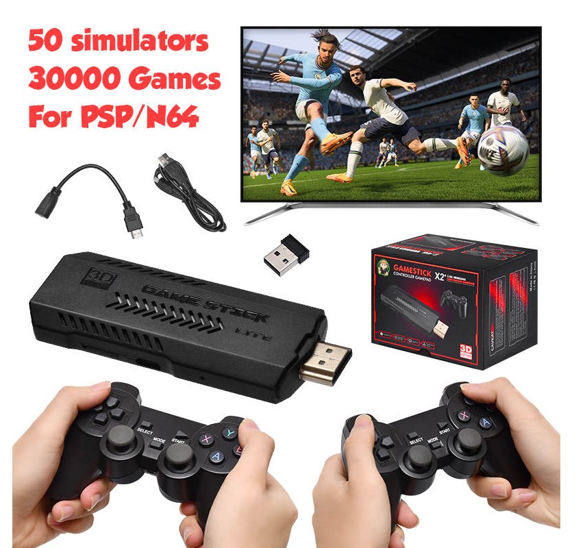 X2 Plus Upgraded Plug n Play Game Stick Retro Console Double Wireless Controller 30000+ inbuild games 64GB - Univercell