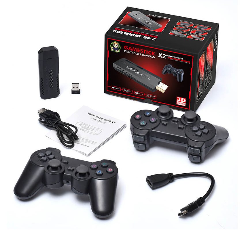 X2 Plus Upgraded Plug n Play Game Stick Retro Console Double Wireless Controller 30000+ inbuild games 64GB - Univercell