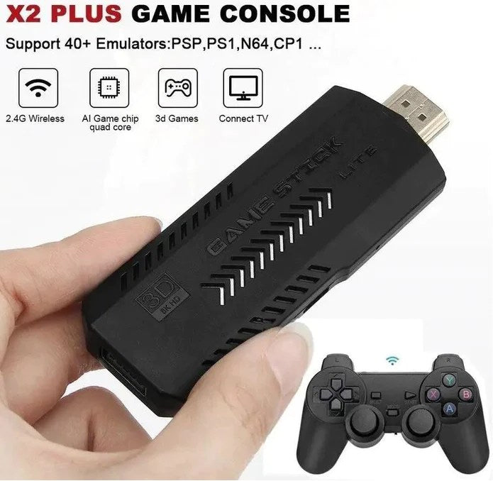 X2 Plus Upgraded Plug n Play Game Stick Retro Console Double Wireless Controller 30000+ inbuild games 64GB - Univercell