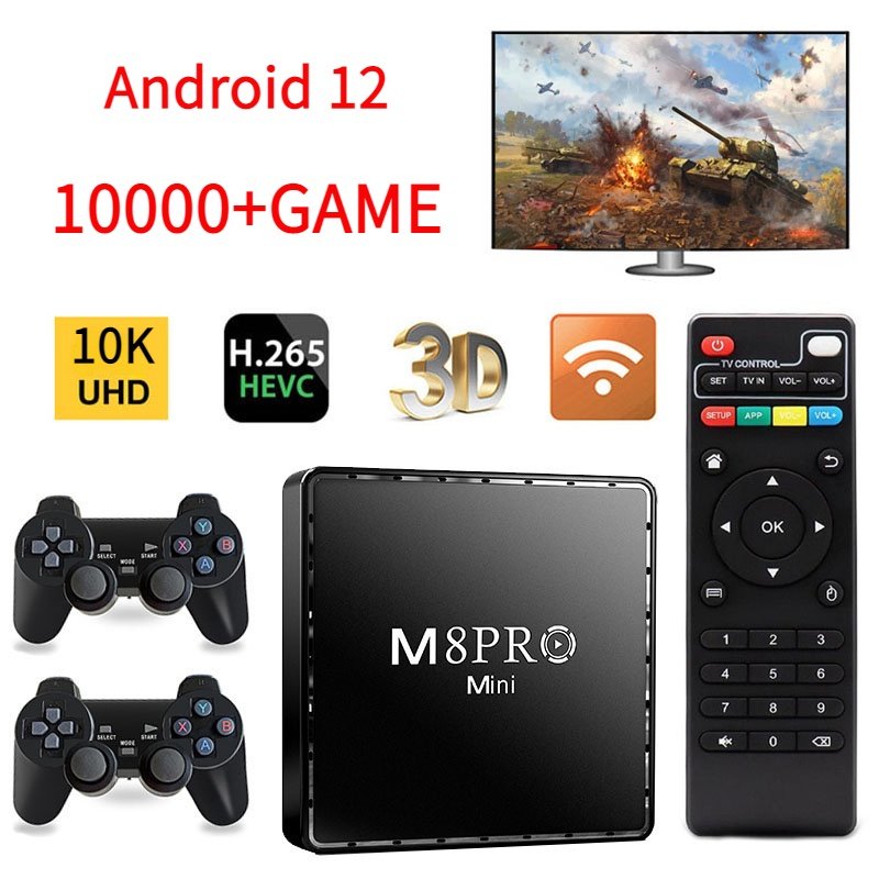 M8 Pro Mini Retro Games Box 64GB Android 12 Box With 10000 Classic Video Game 2.4G Wireless Controller Dual system - Univercell