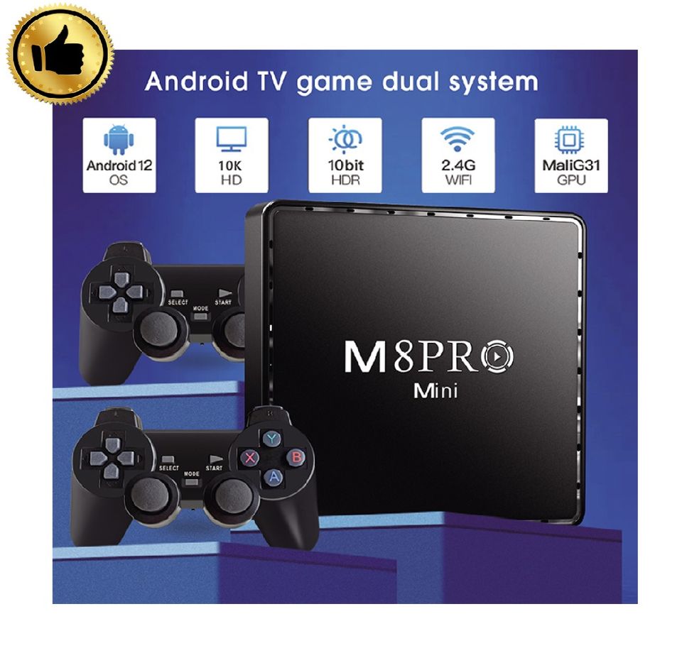 M8 Pro Mini Retro Games Box 64GB Android 12 Box With 10000 Classic Video Game 2.4G Wireless Controller Dual system - Univercell