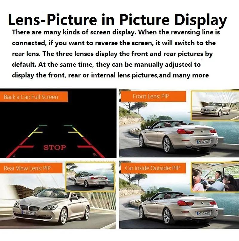 3 Lens HD Touch Control Screen Car Dash Cam, Motion Sensor Loop Recording Car DVR with Inside/rear Camera - Univercell