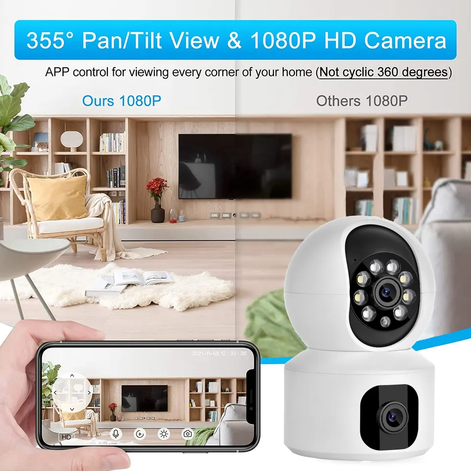 Dual-Lens Indoor Camera, Expanded View Angle, Phone Alerts Home Security Camera - Univercell