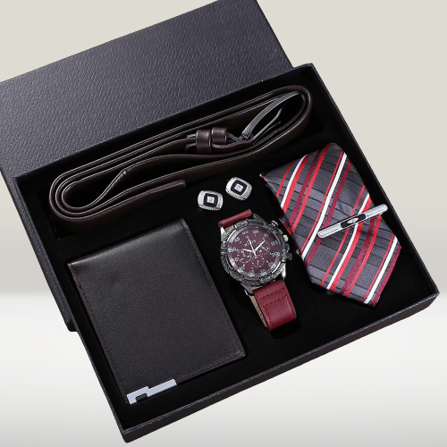 Leather Wallet, Watch Belt Tie Wallet Cufflinks Gift set in one Box - Univercell