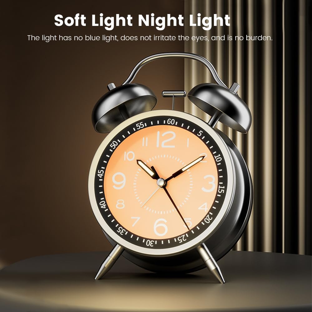 Quartz Retro Analogue "ALARM CLOCK" Night Light Table Clock Alarm for Heavy Sleeper - Univercell