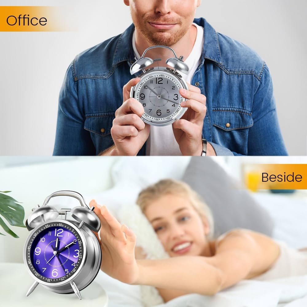 Quartz Retro Analogue "ALARM CLOCK" Night Light Table Clock Alarm for Heavy Sleeper - Univercell