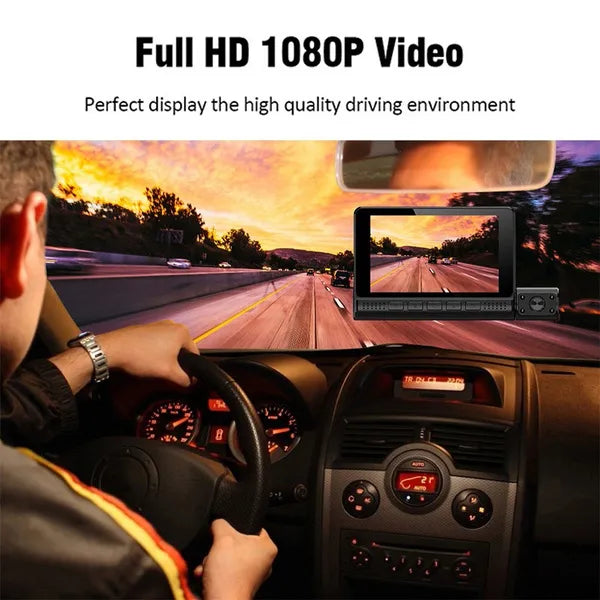 3 Lens HD Touch Control Screen Car Dash Cam, Motion Sensor Loop Recording Car DVR with Inside/rear Camera - Univercell