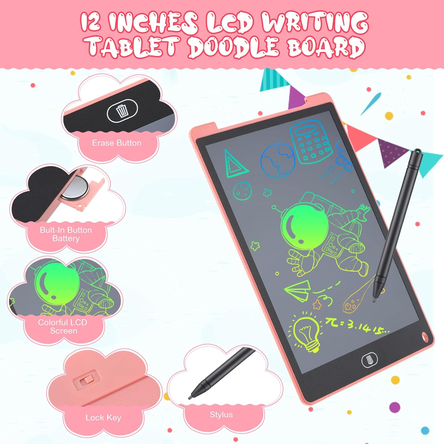 12-inch Electronic Doodle Drawing Writing Board Erasable N Reusable Digital Tablet for Kids - Univercell