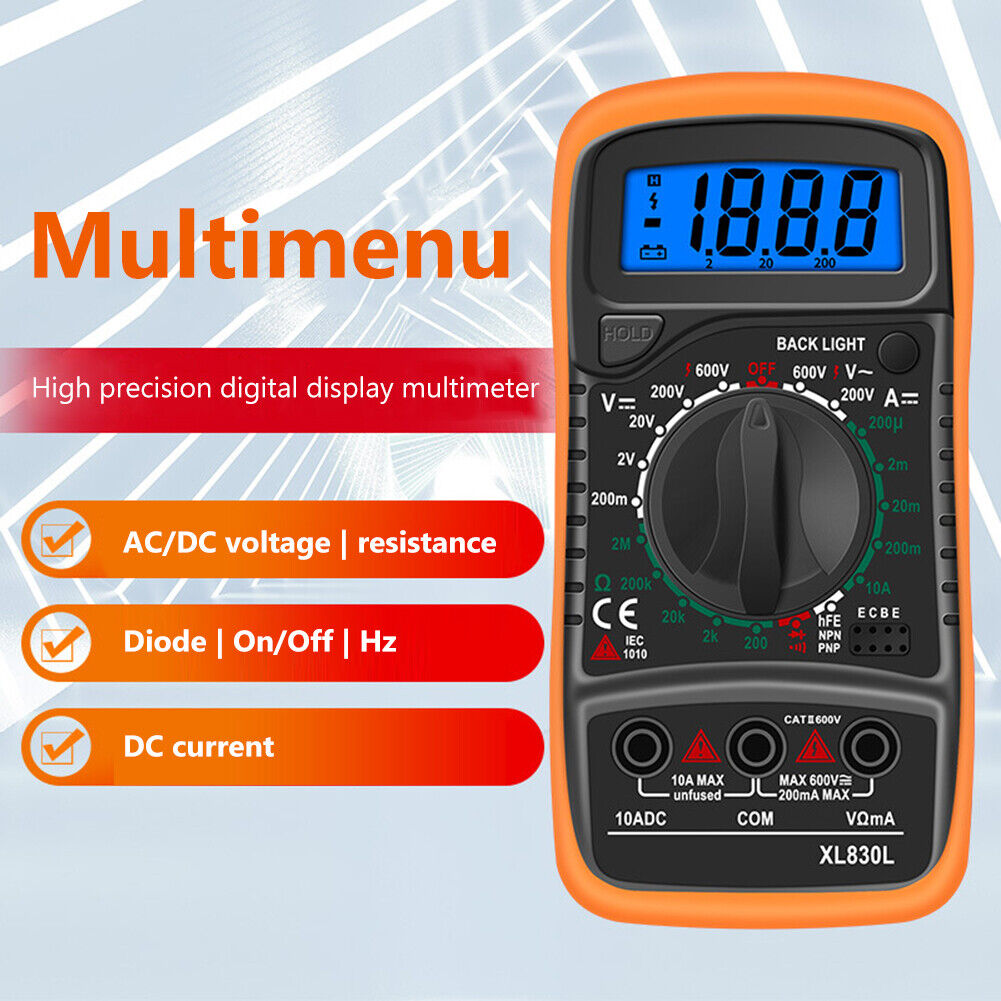 XL830L Multifunction Digital, LCD, Handheld Multimeter AC/DC Tester - Univercell