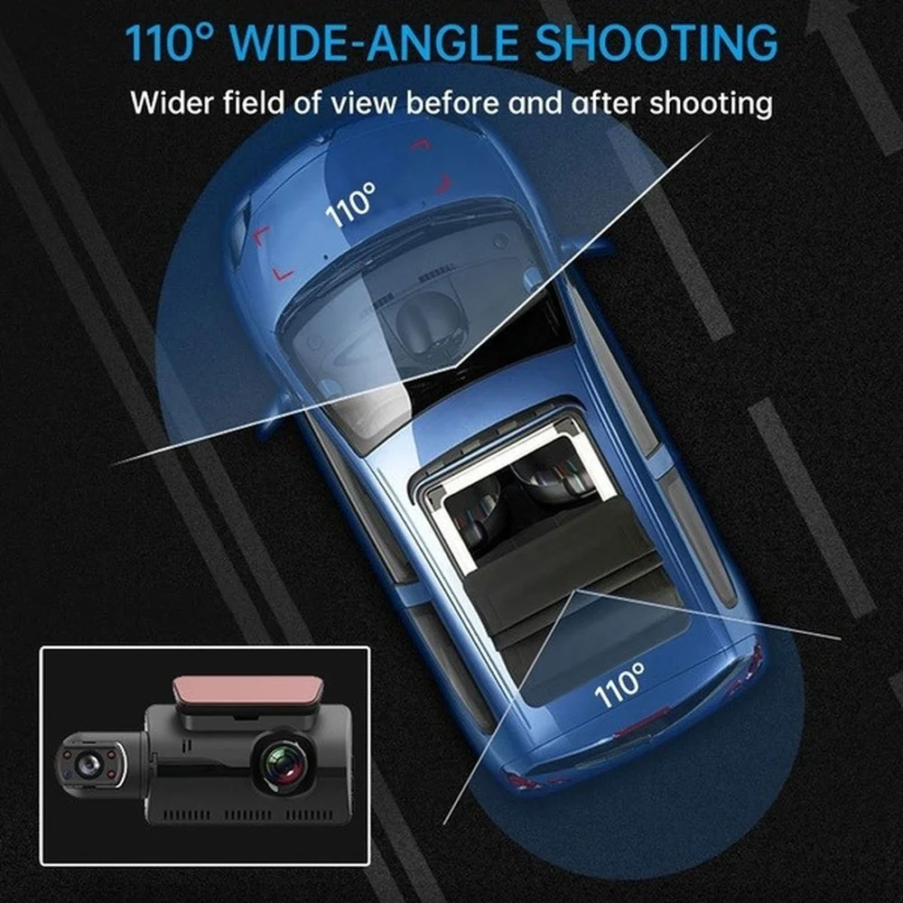 Front & Inside 3-inch Car DVR Dual Lens Dash Cam, Loop-Recording Car Camera - Univercell