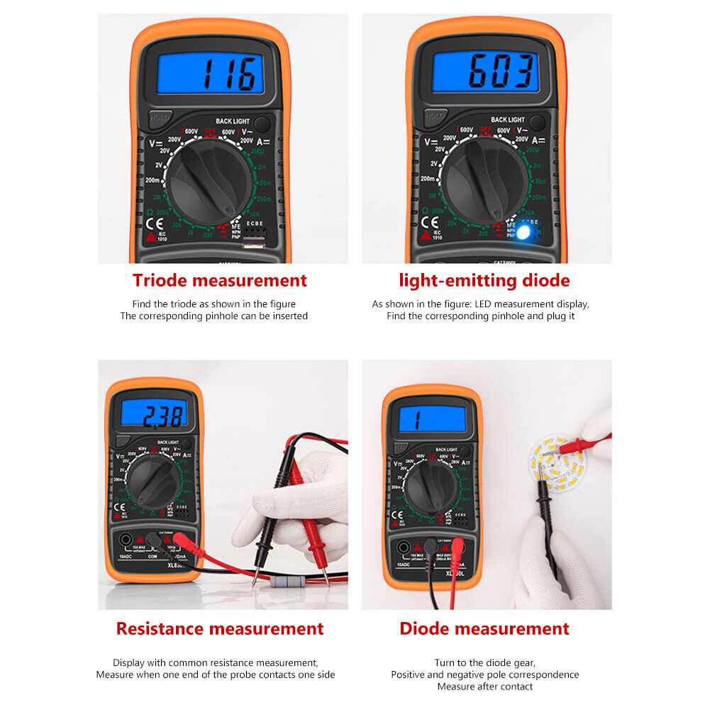 XL830L Multifunction Digital, LCD, Handheld Multimeter AC/DC Tester - Univercell