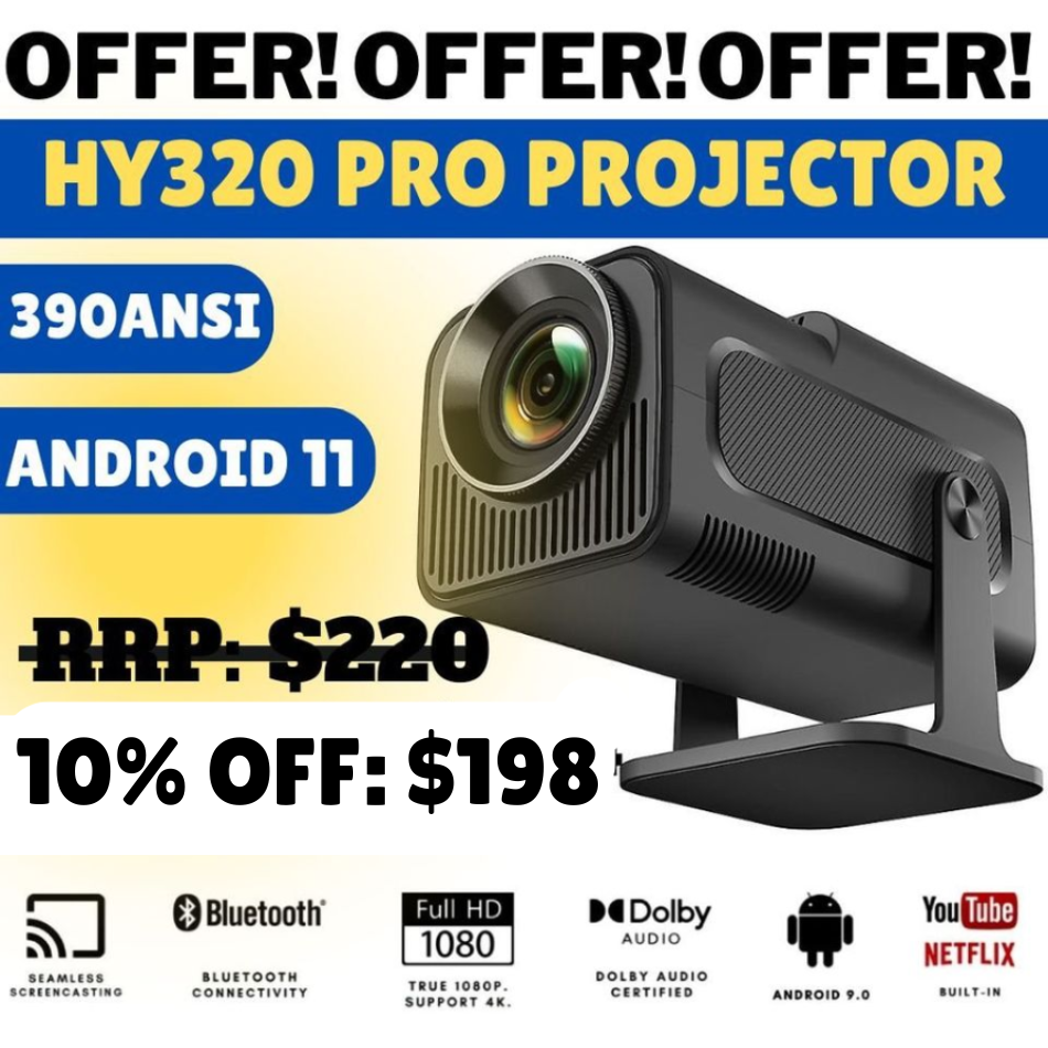 Android 11 390ANSI HY320 PRO Projector 4K 1080p Dual Wifi6/Bt5.0 Cinema Outdoor Portable Projetor