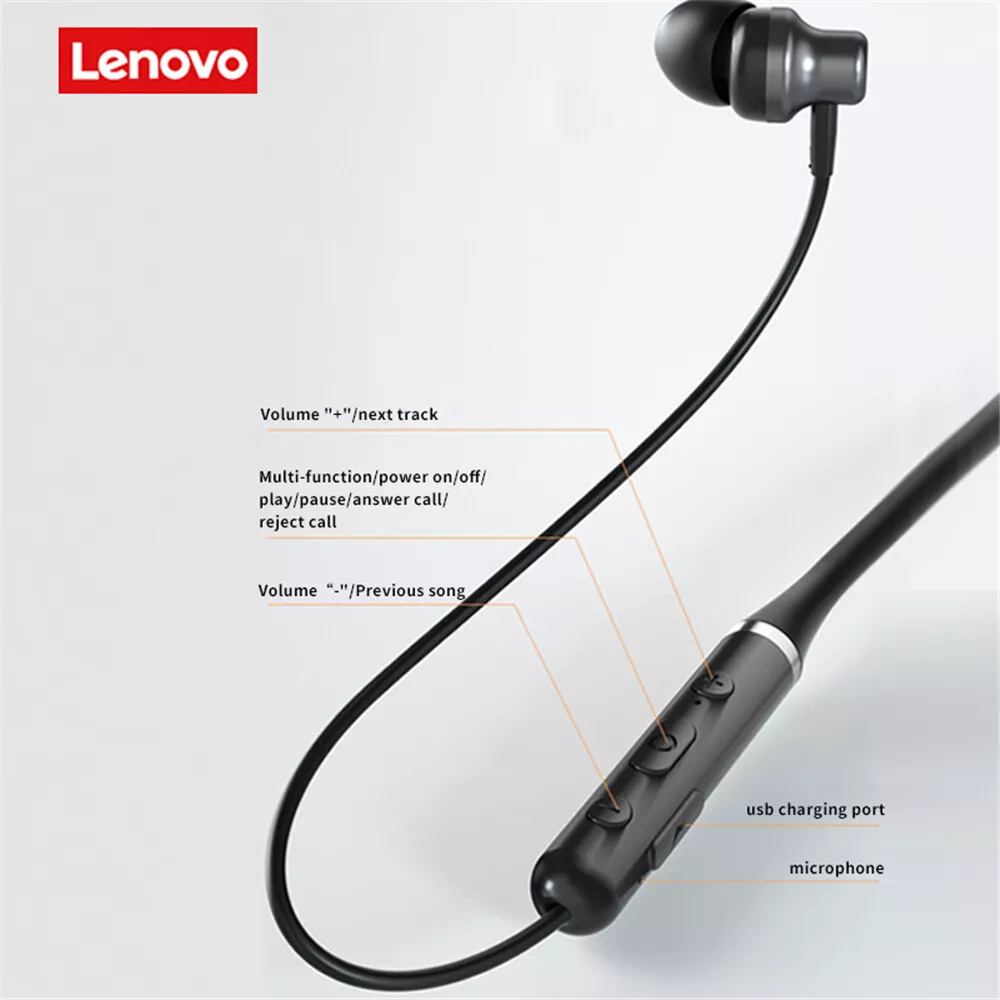 Lenovo HE05 Earphone Bluetooth 5.0 Wireless Headset Magnetic Neckband Headphone - Univercell