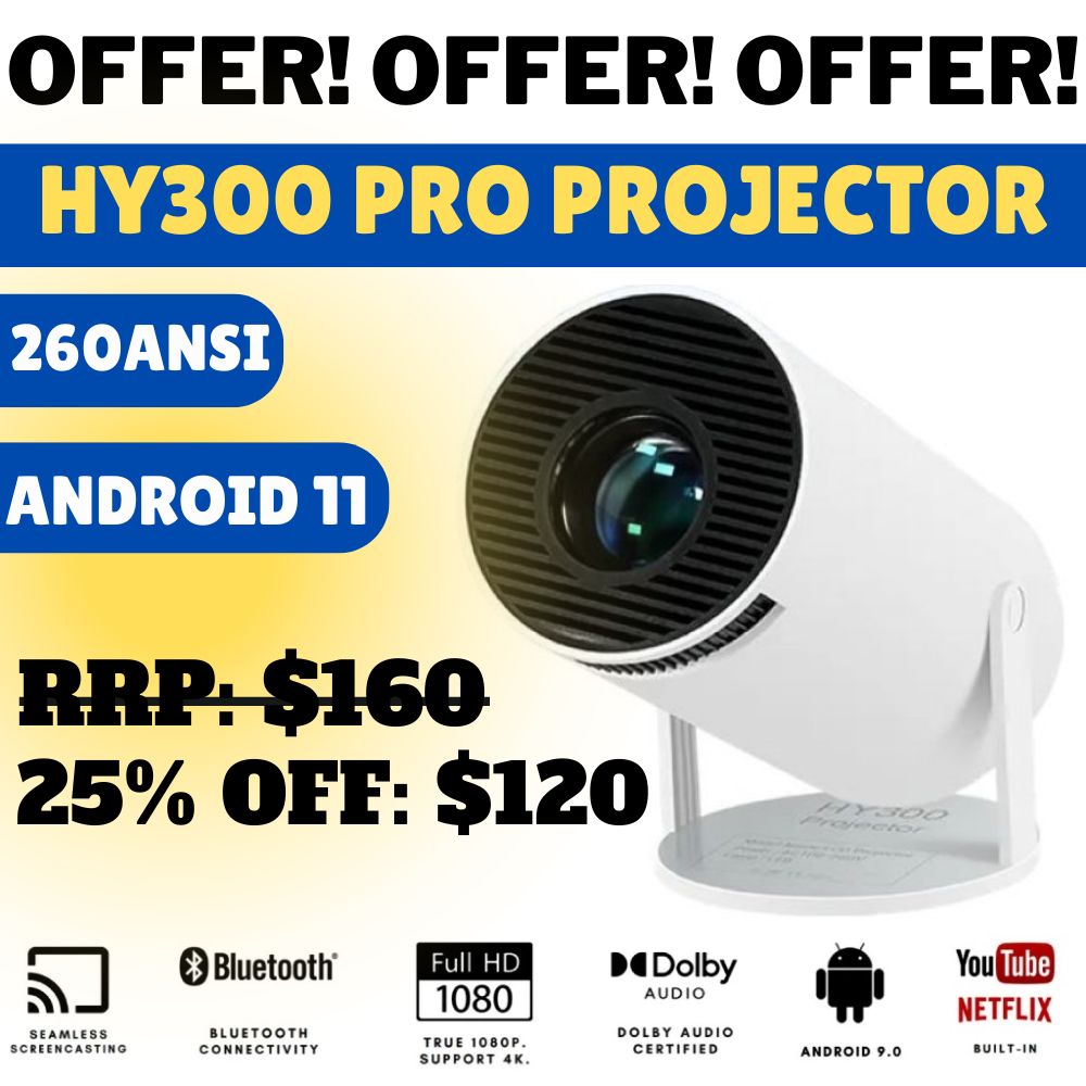 HY300 PRO PROJECTOR HD Android 11 WiFi6/BT5.0 180° Rotate Projector Wireless Portable Projector