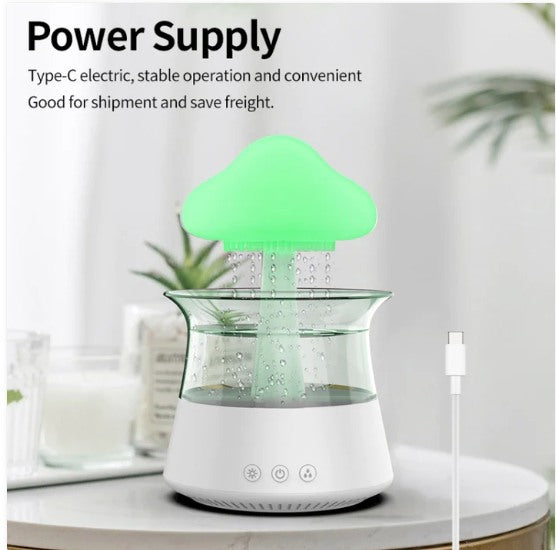 300ml Home Decor Rain Cloud Mashroom Water Drip Humidifier, 7 Color LED Night Lights with Remote