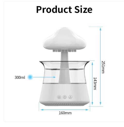 300ml Home Decor Rain Cloud Mashroom Water Drip Humidifier, 7 Color LED Night Lights with Remote